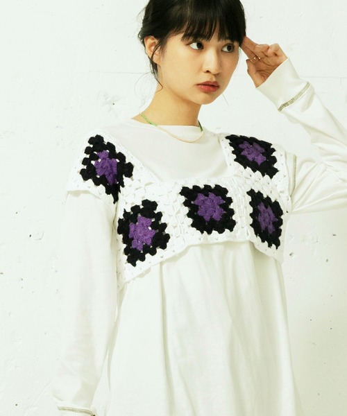 mikke（ミッケ）の「パッチワーククロシェ編みカラービスチェ/ニットベスト（ベスト・レディース・ホワイト/ブラック・FREE）」の5枚目の写真