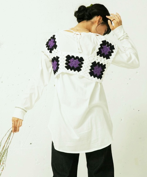 mikke（ミッケ）の「パッチワーククロシェ編みカラービスチェ/ニットベスト（ベスト・レディース・ホワイト/ブラック・FREE）」の13枚目の写真