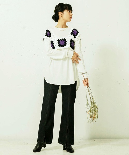 mikke（ミッケ）の「パッチワーククロシェ編みカラービスチェ/ニットベスト（ベスト・レディース・ホワイト/ブラック・FREE）」の15枚目の写真