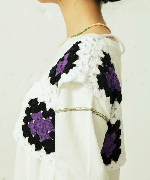 mikke（ミッケ）の「パッチワーククロシェ編みカラービスチェ/ニットベスト（ベスト・レディース・ホワイト/ブラック・FREE）」の16枚目の写真