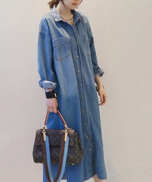 Bifrost(ビフレスト)の「デニムオーバーシャツワンピース(ワンピース・レディース・ブルー・S/L/XL/M)」の1枚目の写真