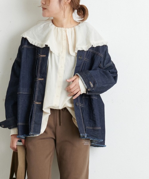 PUAL CE CIN(ピュアルセシン)の「襟/ビッグカラーガーゼブラウス(シャツ/ブラウス・レディース・ブラック/キャメル/サックスブルー/ナチュラル・FREE)」の3枚目の写真