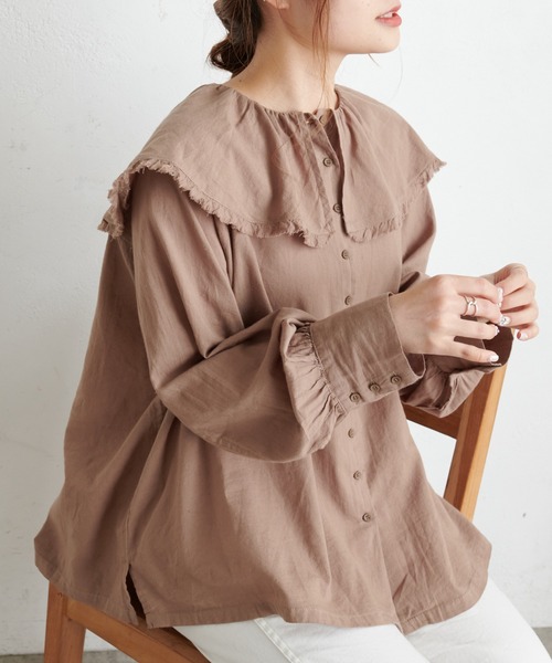 PUAL CE CIN(ピュアルセシン)の「襟/ビッグカラーガーゼブラウス(シャツ/ブラウス・レディース・ブラック/キャメル/サックスブルー/ナチュラル・FREE)」の4枚目の写真