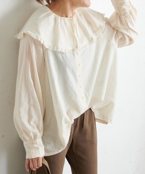 PUAL CE CIN(ピュアルセシン)の「襟/ビッグカラーガーゼブラウス(シャツ/ブラウス・レディース・ブラック/キャメル/サックスブルー/ナチュラル・FREE)」の8枚目の写真