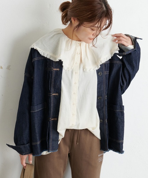 PUAL CE CIN(ピュアルセシン)の「襟/ビッグカラーガーゼブラウス(シャツ/ブラウス・レディース・ブラック/キャメル/サックスブルー/ナチュラル・FREE)」の15枚目の写真