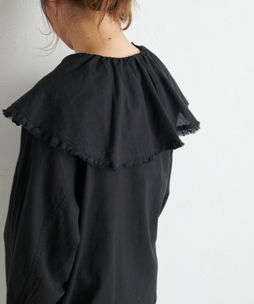 PUAL CE CIN(ピュアルセシン)の「襟/ビッグカラーガーゼブラウス(シャツ/ブラウス・レディース・ブラック/キャメル/サックスブルー/ナチュラル・FREE)」の6枚目の写真