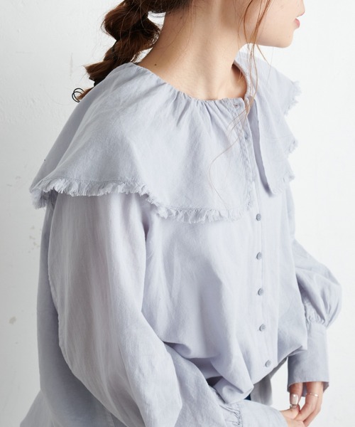 PUAL CE CIN(ピュアルセシン)の「襟/ビッグカラーガーゼブラウス(シャツ/ブラウス・レディース・ブラック/キャメル/サックスブルー/ナチュラル・FREE)」の10枚目の写真