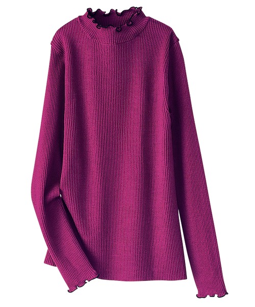 BELLUNA PLUS(ベルーナ)の「ウール入り配色メロー使いニットプルオーバー(ニット/セーター・レディース・モカ/チャコール/パープル系その他/ブラック/オフホワイト・MEDIUM/X-LARGE/LARGE)」の7枚目の写真