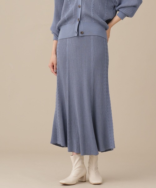 NANO universe（ナノユニバース）の「毛玉レスニット リブケーブルフレアスカート（スカート・レディース・ブラウン/グレー系その他4/ブルー・38/36）」の3枚目の写真