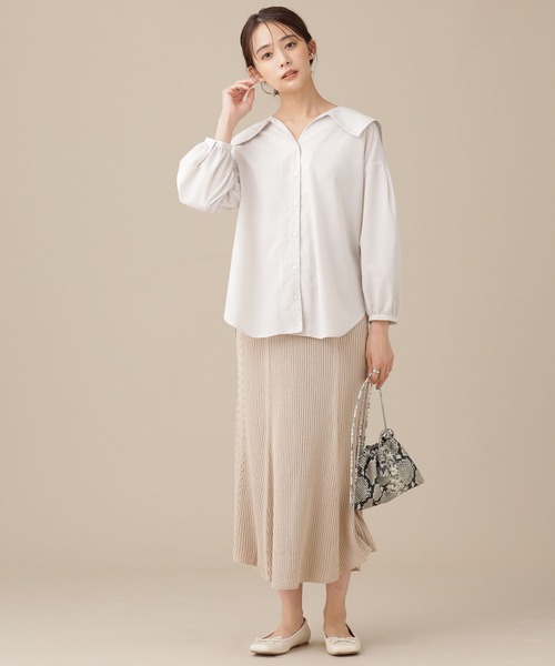 NANO universe（ナノユニバース）の「毛玉レスニット リブケーブルフレアスカート（スカート・レディース・ブラウン/グレー系その他4/ブルー・38/36）」の4枚目の写真