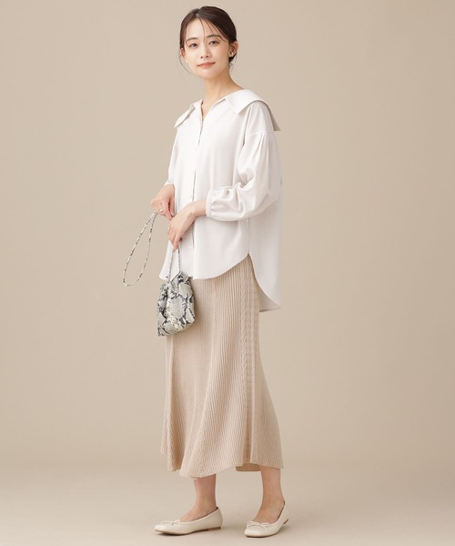 NANO universe（ナノユニバース）の「毛玉レスニット リブケーブルフレアスカート（スカート・レディース・ブラウン/グレー系その他4/ブルー・38/36）」の8枚目の写真