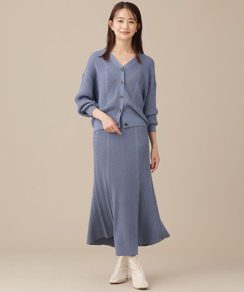 NANO universe（ナノユニバース）の「毛玉レスニット リブケーブルフレアスカート（スカート・レディース・ブラウン/グレー系その他4/ブルー・38/36）」の6枚目の写真