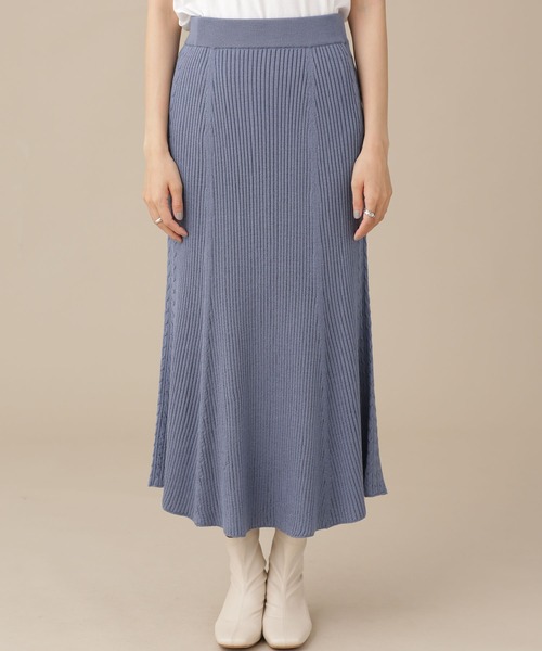 NANO universe（ナノユニバース）の「毛玉レスニット リブケーブルフレアスカート（スカート・レディース・ブラウン/グレー系その他4/ブルー・38/36）」の10枚目の写真