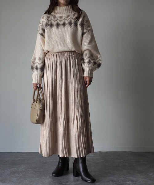 Riberry（リベリー）の「オーロラツイルプリーツスカート（スカート・レディース・ブラック/ベージュ・MEDIUM）」の8枚目の写真