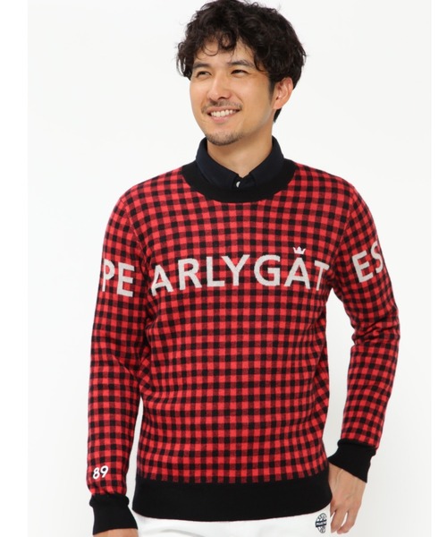 PEARLY GATES】カシミヤ クルーネックニット プルオーバー ＜チェック柄＞