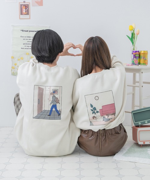 PairPair（ペアペア）の「カップル絵合わせプリントスウェット(ユニセックス)（スウェット・レディース・ブラウン/アイボリー/ホワイト系その他/ブラウン系その他/ブルー系その他/グレイッシュブルー・FREE）」の3枚目の写真