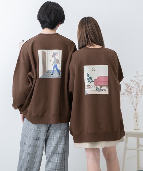 PairPair（ペアペア）の「カップル絵合わせプリントスウェット(ユニセックス)（スウェット・レディース・ブラウン/アイボリー/ホワイト系その他/ブラウン系その他/ブルー系その他/グレイッシュブルー・FREE）」の4枚目の写真