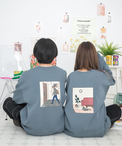 PairPair（ペアペア）の「カップル絵合わせプリントスウェット(ユニセックス)（スウェット・レディース・ブラウン/アイボリー/ホワイト系その他/ブラウン系その他/ブルー系その他/グレイッシュブルー・FREE）」の5枚目の写真