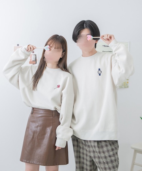 PairPair（ペアペア）の「カップル絵合わせプリントスウェット(ユニセックス)（スウェット・レディース・ブラウン/アイボリー/ホワイト系その他/ブラウン系その他/ブルー系その他/グレイッシュブルー・FREE）」の8枚目の写真