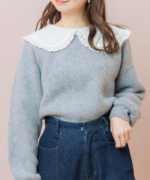 flower(フラワー)の「レーシーカラートップ(ニット/セーター・レディース・ホワイト/グレー・FREE)」の1枚目の写真