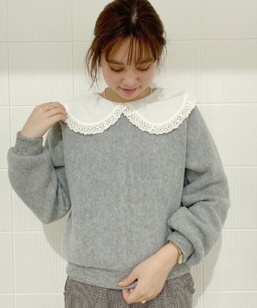 flower(フラワー)の「レーシーカラートップ(ニット/セーター・レディース・ホワイト/グレー・FREE)」の8枚目の写真