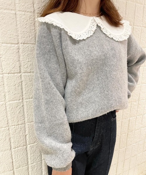 flower(フラワー)の「レーシーカラートップ(ニット/セーター・レディース・ホワイト/グレー・FREE)」の6枚目の写真