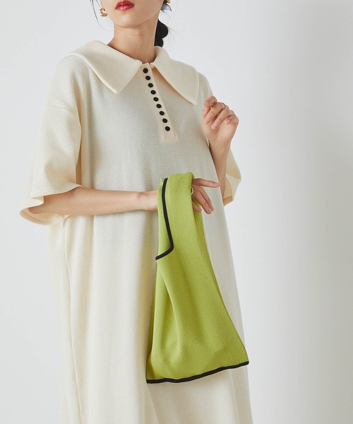 forksy.（フォルクシー）の「【forksy.】アソートニットマルシェバッグ チェッカー/カラー配色（トートバッグ・レディース・ライトブルー/ブラック/ピンク/ライム/グリーン/アイボリー/イエロー系その他/オレンジ・FREE）」の6枚目の写真