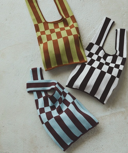 forksy.（フォルクシー）の「【forksy.】アソートニットマルシェバッグ チェッカー/カラー配色（トートバッグ・レディース・ライトブルー/ブラック/ピンク/ライム/グリーン/アイボリー/イエロー系その他/オレンジ・FREE）」の15枚目の写真