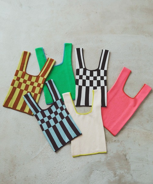 forksy.（フォルクシー）の「【forksy.】アソートニットマルシェバッグ チェッカー/カラー配色（トートバッグ・レディース・ライトブルー/ブラック/ピンク/ライム/グリーン/アイボリー/イエロー系その他/オレンジ・FREE）」の16枚目の写真