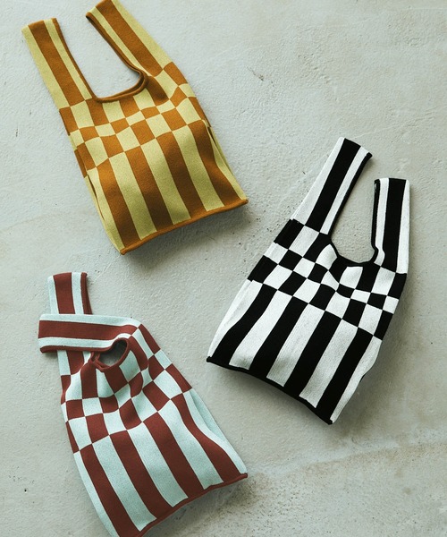 forksy.（フォルクシー）の「【forksy.】アソートニットマルシェバッグ チェッカー/カラー配色（トートバッグ・レディース・ライトブルー/ブラック/ピンク/ライム/グリーン/アイボリー/イエロー系その他/オレンジ・FREE）」の20枚目の写真