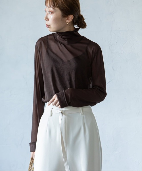 Noble（ノーブル）の「シアスキニーハイネックトップス2◆（Tシャツ/カットソー・レディース・ベージュ/ブラウン/グリーン・FREE）」の6枚目の写真