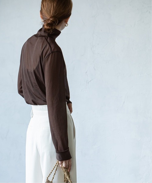 Noble（ノーブル）の「シアスキニーハイネックトップス2◆（Tシャツ/カットソー・レディース・ベージュ/ブラウン/グリーン・FREE）」の16枚目の写真