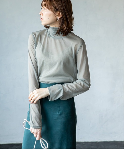 Noble（ノーブル）の「シアスキニーハイネックトップス2◆（Tシャツ/カットソー・レディース・ベージュ/ブラウン/グリーン・FREE）」の13枚目の写真