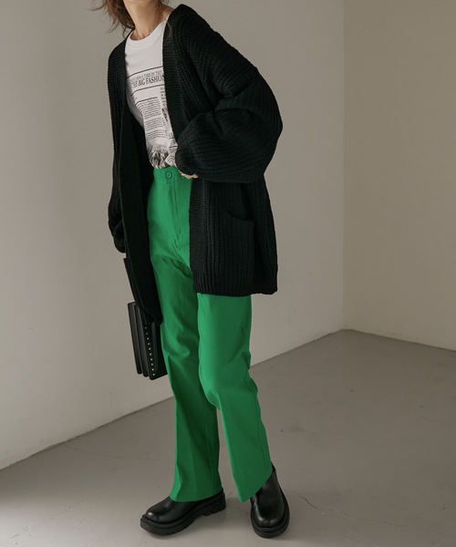 Fashion Letter（ファッションレター）の「ビッグシルエットボリュームスリーブニットカーディガン（カーディガン/ボレロ・レディース・モカ/ブラック・LL～3L/M～Ｌ/4L～5L）」の12枚目の写真