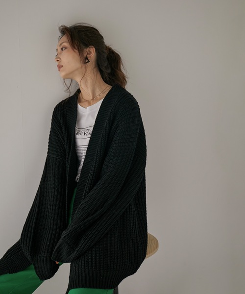 Fashion Letter（ファッションレター）の「ビッグシルエットボリュームスリーブニットカーディガン（カーディガン/ボレロ・レディース・モカ/ブラック・LL～3L/M～Ｌ/4L～5L）」の3枚目の写真