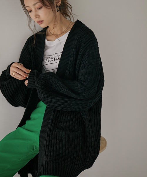 Fashion Letter（ファッションレター）の「ビッグシルエットボリュームスリーブニットカーディガン（カーディガン/ボレロ・レディース・モカ/ブラック・LL～3L/M～Ｌ/4L～5L）」の10枚目の写真
