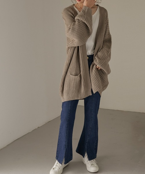 Fashion Letter（ファッションレター）の「ビッグシルエットボリュームスリーブニットカーディガン（カーディガン/ボレロ・レディース・モカ/ブラック・LL～3L/M～Ｌ/4L～5L）」の13枚目の写真