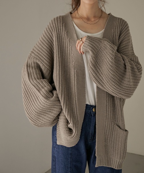 Fashion Letter（ファッションレター）の「ビッグシルエットボリュームスリーブニットカーディガン（カーディガン/ボレロ・レディース・モカ/ブラック・LL～3L/M～Ｌ/4L～5L）」の15枚目の写真