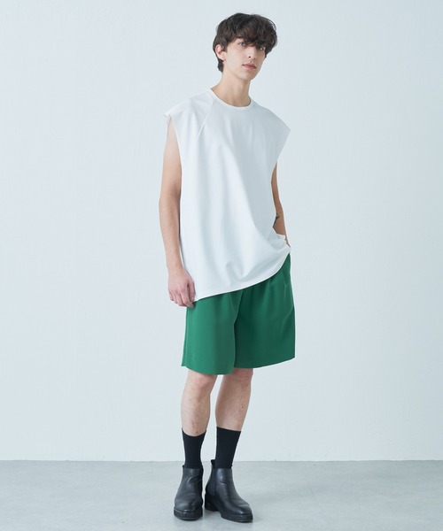 Lui's(ルイス)の「【オリジナルファブリック4×4セットアップシリーズ】 ワイドショーツ(スラックス・メンズ・ブラック/グリーン・SMALL/MEDIUM)」の8枚目の写真