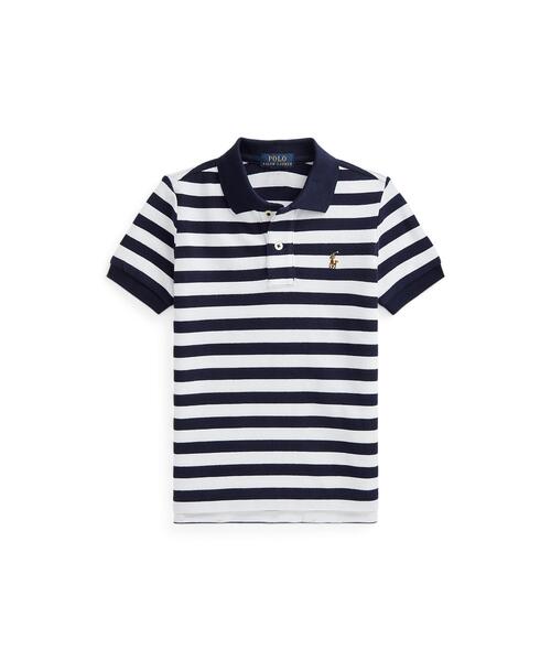 ストライプド コットン メッシュ ポロシャツ