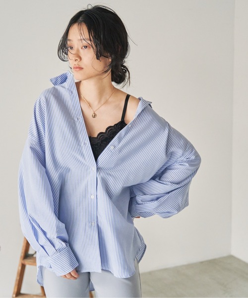 ANGIE(アンジー)の「レギュラーカラールーズシャツ 無地/ストライプ(シャツ/ブラウス・レディース・グリーン系その他/ブラック系その他/オフホワイト/ブルー系その他/ベージュ系その他・FREE)」の7枚目の写真