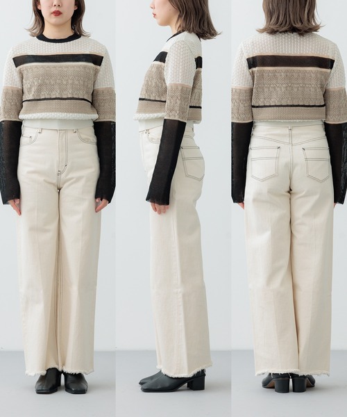 PUBLIC TOKYO（パブリックトウキョウ）の「【セットアップ対応】ブロッキングシアーニット（ニット/セーター・レディース・ネイビー/アイボリー・FREE）」の17枚目の写真