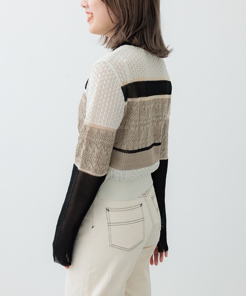 PUBLIC TOKYO（パブリックトウキョウ）の「【セットアップ対応】ブロッキングシアーニット（ニット/セーター・レディース・ネイビー/アイボリー・FREE）」の15枚目の写真