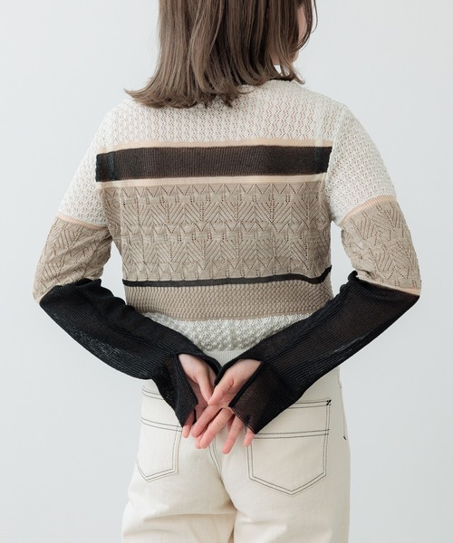 PUBLIC TOKYO（パブリックトウキョウ）の「【セットアップ対応】ブロッキングシアーニット（ニット/セーター・レディース・ネイビー/アイボリー・FREE）」の6枚目の写真