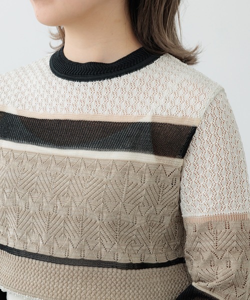 PUBLIC TOKYO（パブリックトウキョウ）の「【セットアップ対応】ブロッキングシアーニット（ニット/セーター・レディース・ネイビー/アイボリー・FREE）」の21枚目の写真