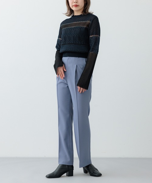 PUBLIC TOKYO（パブリックトウキョウ）の「【セットアップ対応】ブロッキングシアーニット（ニット/セーター・レディース・ネイビー/アイボリー・FREE）」の13枚目の写真