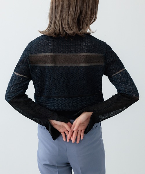 PUBLIC TOKYO（パブリックトウキョウ）の「【セットアップ対応】ブロッキングシアーニット（ニット/セーター・レディース・ネイビー/アイボリー・FREE）」の20枚目の写真