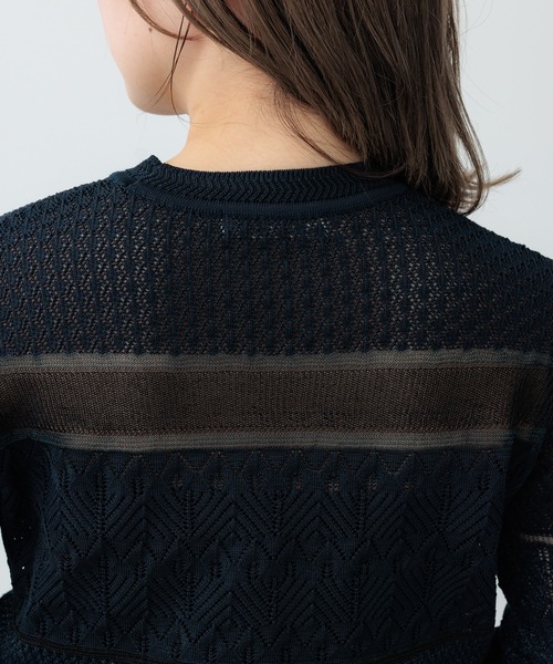 PUBLIC TOKYO（パブリックトウキョウ）の「【セットアップ対応】ブロッキングシアーニット（ニット/セーター・レディース・ネイビー/アイボリー・FREE）」の11枚目の写真