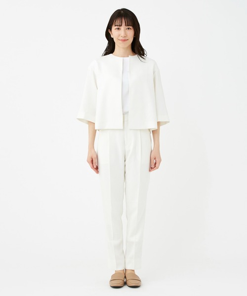 KASHIYAMA（カシヤマ）の「リネンライクポリストレッチコクーンジャケット（ノーカラージャケット・レディース・ナチュラル/サックスブルー/ホワイト・マルチサイズ）」の6枚目の写真