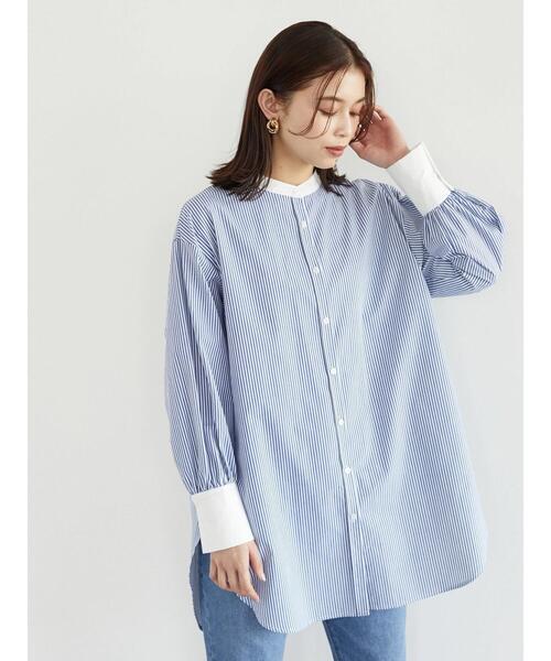 Green　Parks（グリーンパークス）の「ストライプクレリックシャツ（シャツ/ブラウス・レディース・ストライプ/ブルー系その他6・FREE）」の9枚目の写真
